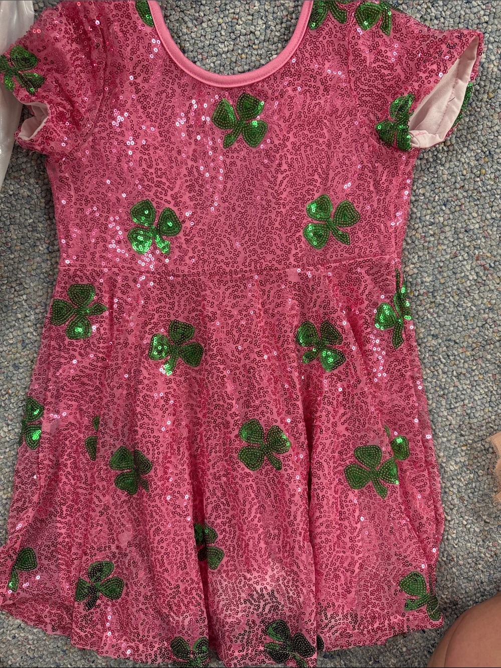 Girls' Pink Sequin Dress with Green Clover Appliqués